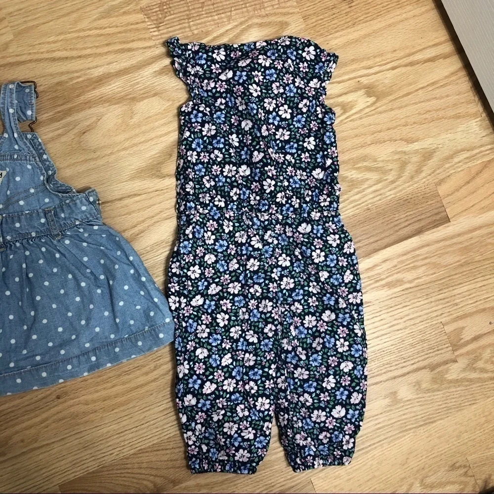 6 Month Girl Bundle Carter’s Floral Jumpsuit Denim Skirtall Skirt Overalls Baby